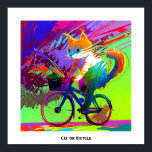 Affiche Vélo Abstrait Pop Art Cat Riding<br><div class="desc">Cette image montre un chat à vélo, capturé dans une pose dynamique et ludique. Le chat est positionné droit sur le siège du vélo, tenant les guidons d'une patte, tandis que son autre patte semble équilibrer le vélo. La fourrure du chat est dépeinte avec une variété de couleurs vives, créant...</div>