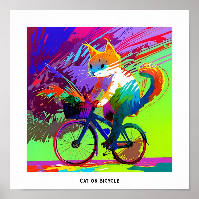 Affiche Vélo Abstrait Pop Art Cat Riding (Devant)