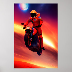 Affiche Vélo astronaute dans l'espace Graphisme Sci-Fi Art
