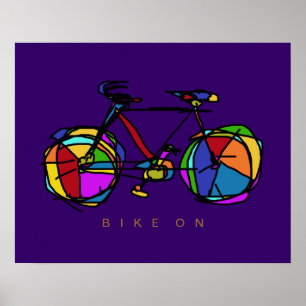 Affiche vélo coloré sur décor violet
