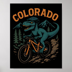 Affiche Vélo de montagne Colorado T-rex Dinosaure Cyclisme