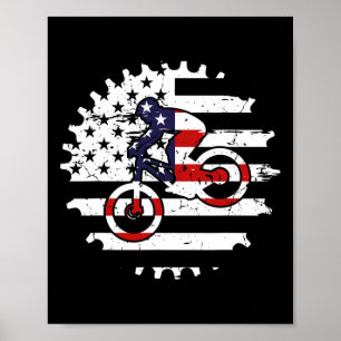 Affiche Vélo de Montagne Drapeau Usa Mtb Vtt Descente Pour