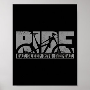 Affiche Vélo de Montagne Manger Dormir Mtb Répéter Vélo en