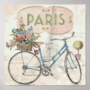 Affiche Vélo de Paris avec des fleurs