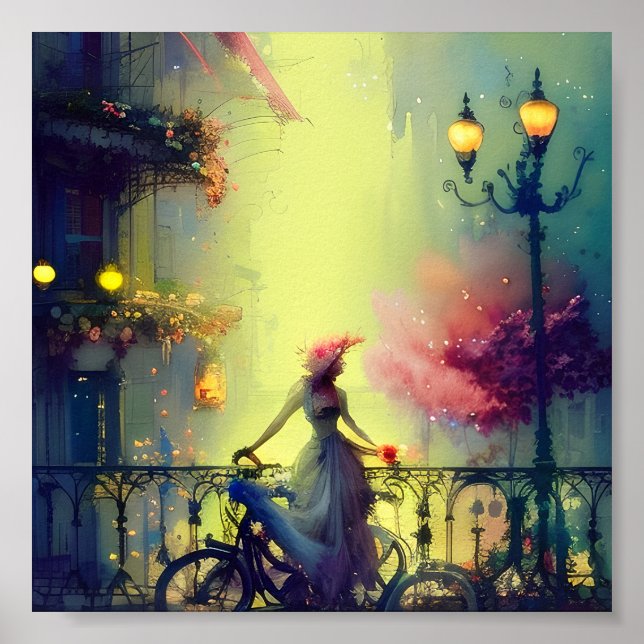 Affiche Vélo et femme victorienne de l'aquarelle (Devant)