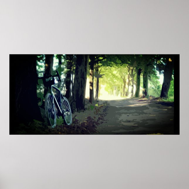 Affiche Vélo gris sur une route déserte à l'ombre de l'aff (Devant)