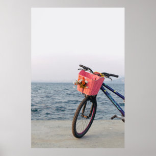Affiche Vélo noir et bleu avec panier
