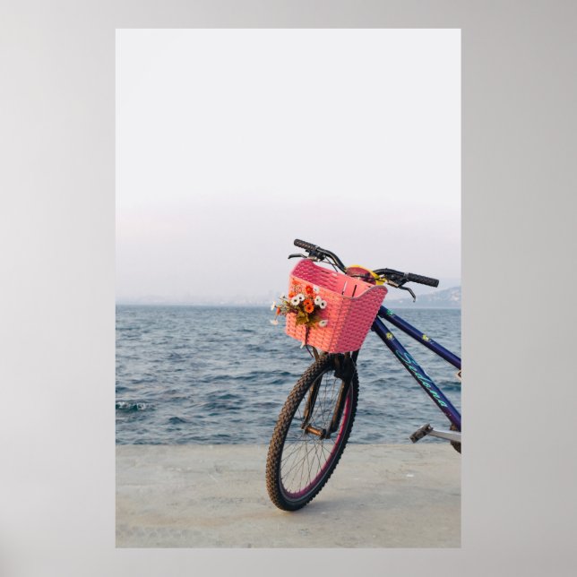 Affiche Vélo noir et bleu avec panier (Devant)