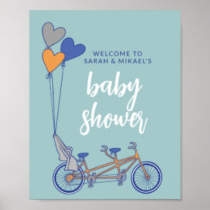 Affiche Vélo tandem avec siège bébé pancarte de douche