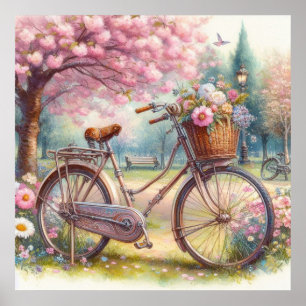 Affiche Vélo vintage avec fleurs dans une aquarelle du par