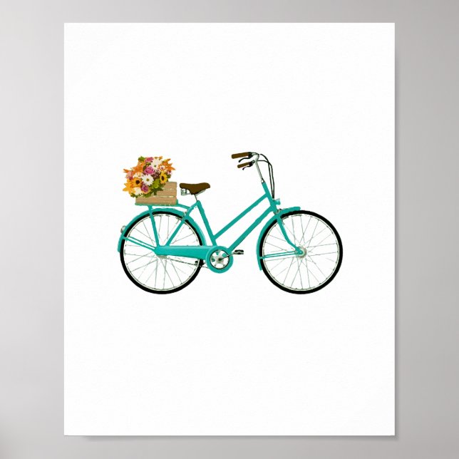 Affiche Vélo vintage avec plage de panier à fleurs (Devant)