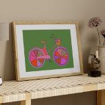 Affiche Vélo Vintage coloré avec fleurs Illustration<br><div class="desc">Une jolie illustration moto dans une palette colorée de vert,  violet et orange. Cliquez sur personnaliser si vous souhaitez modifier la couleur de l'arrière - plan.</div>