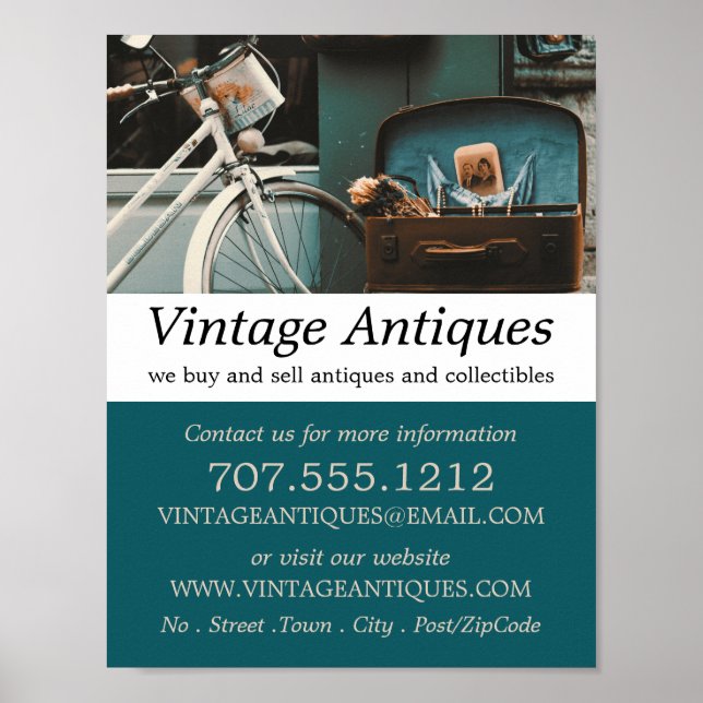 Affiche Vélo vintage, Vendeur d'antiquités, Boutique (Devant)