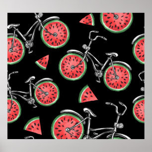 Affiche Vélos à roue de pastèque, motif d'été.
