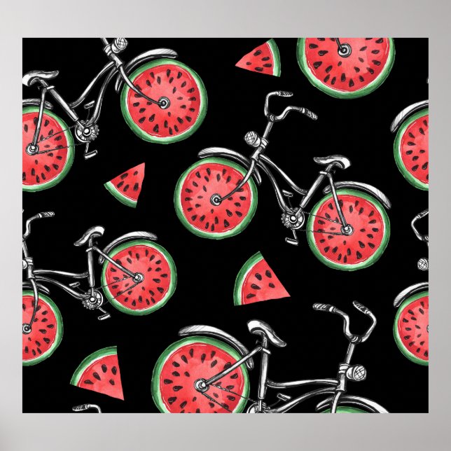 Affiche Vélos à roue de pastèque, motif d'été. (Devant)