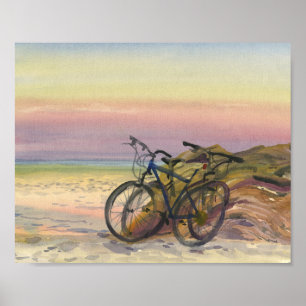 Affiche Vélos au bord de la mer au coucher du soleil aquar
