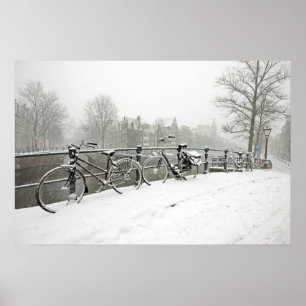 Affiche Vélos neige à Amsterdam, Pays-Bas