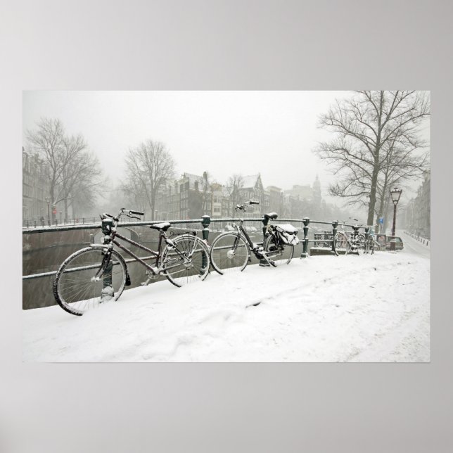 Affiche Vélos neige à Amsterdam, Pays-Bas (Devant)