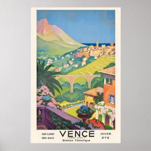Affiche Vence Près Nice Hiver Été France Voyage Vintage