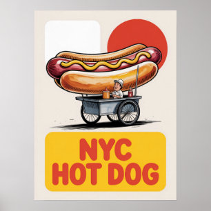 Affiche Vendeur de rue de hot-dog de NYC Manhattan Food Ar