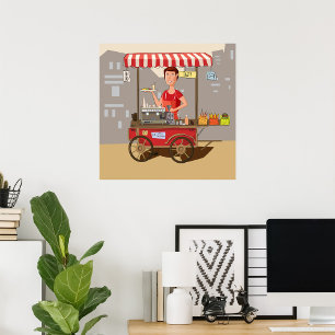 Affiche Vendeur de street food souriant Chariot de nourrit