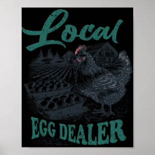 Affiche Vendeur d'oeufs local poulet rétro drôle agriculte