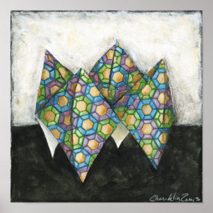Affiche Vendeur Origami Fortune sur papier géométrique