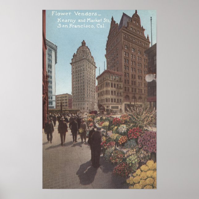 Affiche Vendeurs de fleurs, rues Kearny & marchés (Devant)