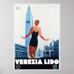 Affiche VENEZIA LIDO Italie Vacances Vintage Italie