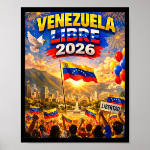Affiche Venezuela Libre 2026 Drapeau du cœur du Venezuela