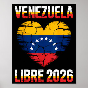 Affiche Venezuela Libre 2026 Drapeau du cœur du Venezuela