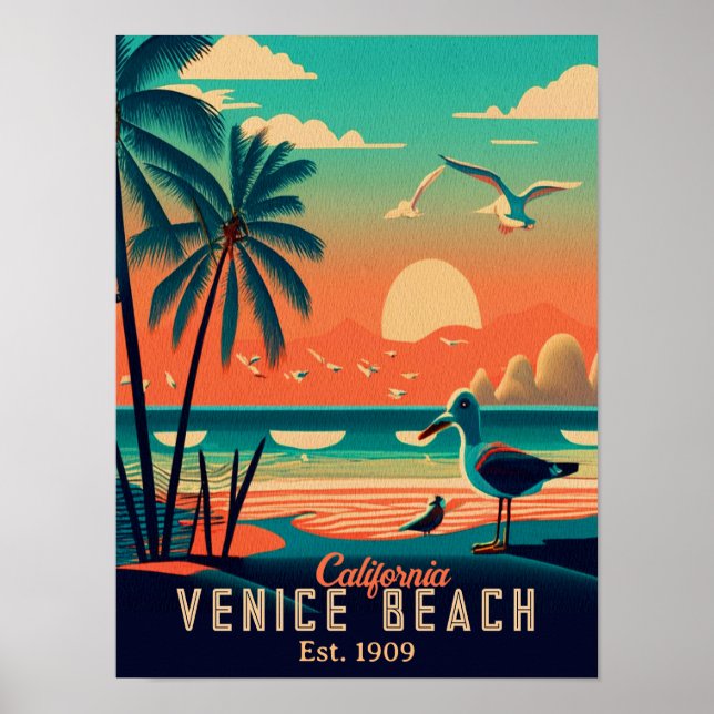 Affiche Venice Beach California Sunset Souvenirs 1950 (Devant)