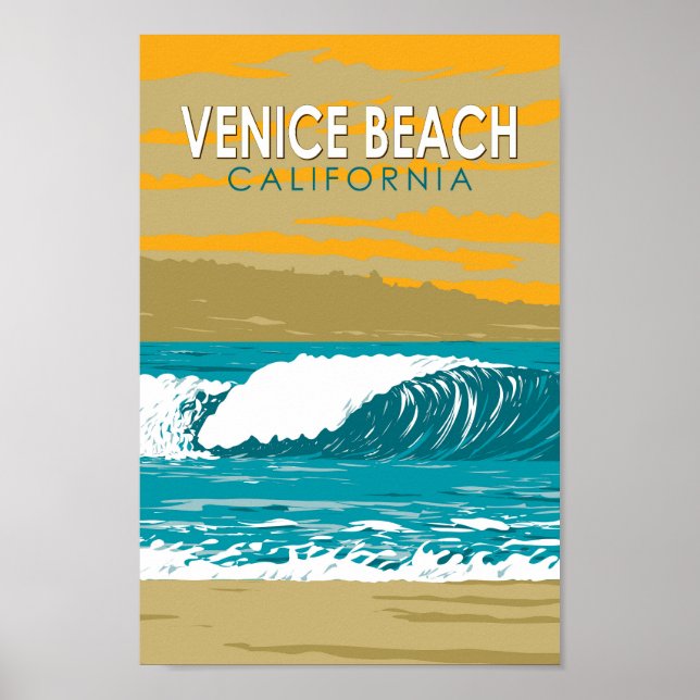 Affiche Venice Beach California Travel Art Vintage (Devant)