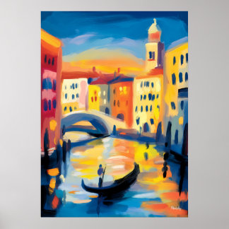 Affiche Venice Fauvist Cityscape – Gondola Canal Colorful 