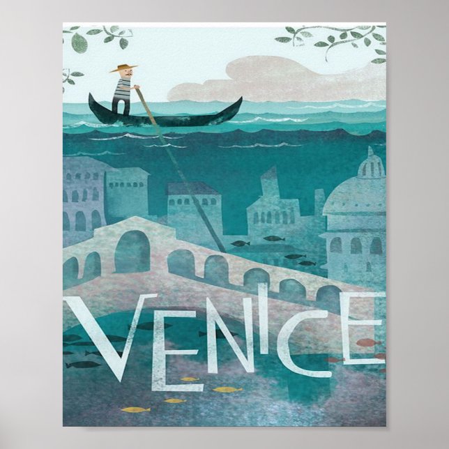Affiche venice Italie Gondola voyage vacances rétro post (Devant)