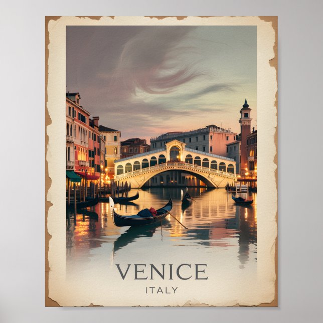 Affiche Venice Italy Rialto Bridge Vintage Twilight Rustic (Devant)