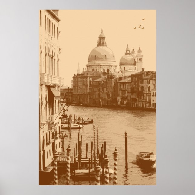 Affiche Venise et Grand Canal à Taupe (Devant)