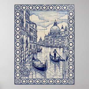 Affiche Venise Grand Canal Bleu Art Portugais Azulejo