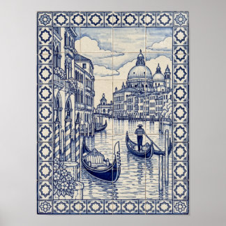 Affiche Venise Grand Canal Bleu Art Portugais Azulejo