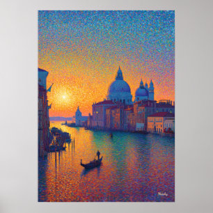 Affiche Venise Grand Canal Pointillisme Coucher de Soleil 