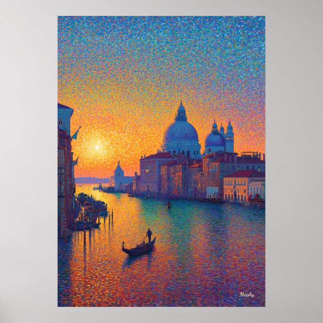 Affiche Venise Grand Canal Pointillisme Coucher de Soleil  (Devant)