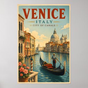 Affiche Venise Italie Canaux Illustration Art de Voyage Ré
