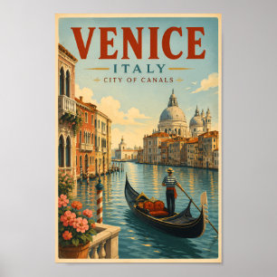 Affiche Venise Italie Canaux Illustration Art de Voyage Ré