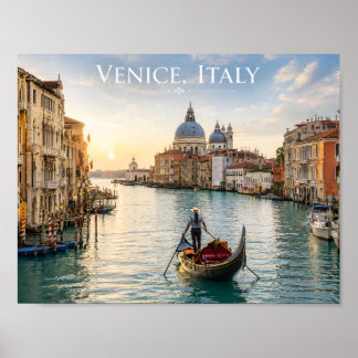 Affiche Venise Italie Grand Canal Gondole Coucher de solei