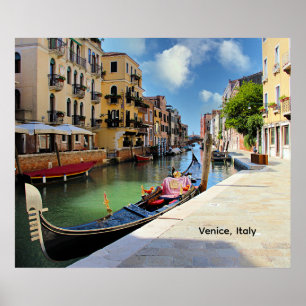 Affiche Venise, Italie, pittoresque avec gondole et canal,