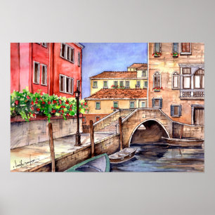 Affiche Venise Italie Plume et Lavis Aquarelle