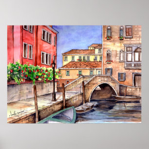 Affiche Venise Italie Stylo et lave aquarelle