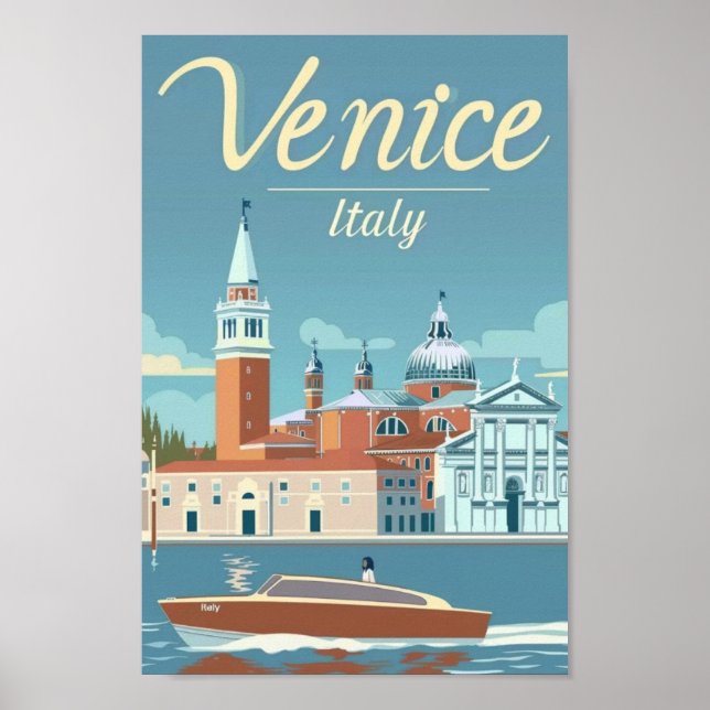 Affiche Venise Italie Vintage Lieu de voyage célèbre (Devant)
