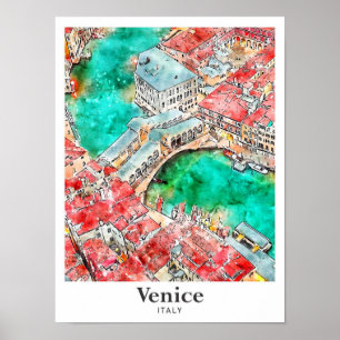 Affiche Venise Italie Voyage Aquarelle Croquis main dessin