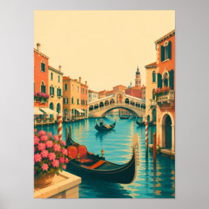 Affiche Venise Italie Voyage Rétro Pont du Rialto Vénitien